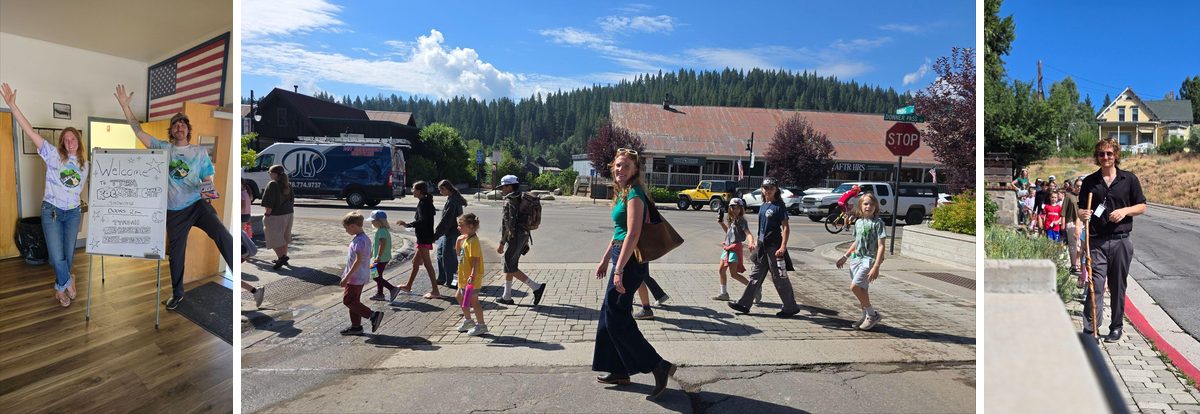 Abigail and Subra welcoming campers, and walking the group through Truckee