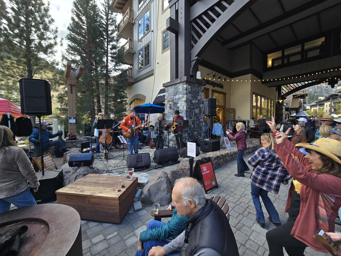 People dancing to live band at Made in Tahoe festival at Palisades Village