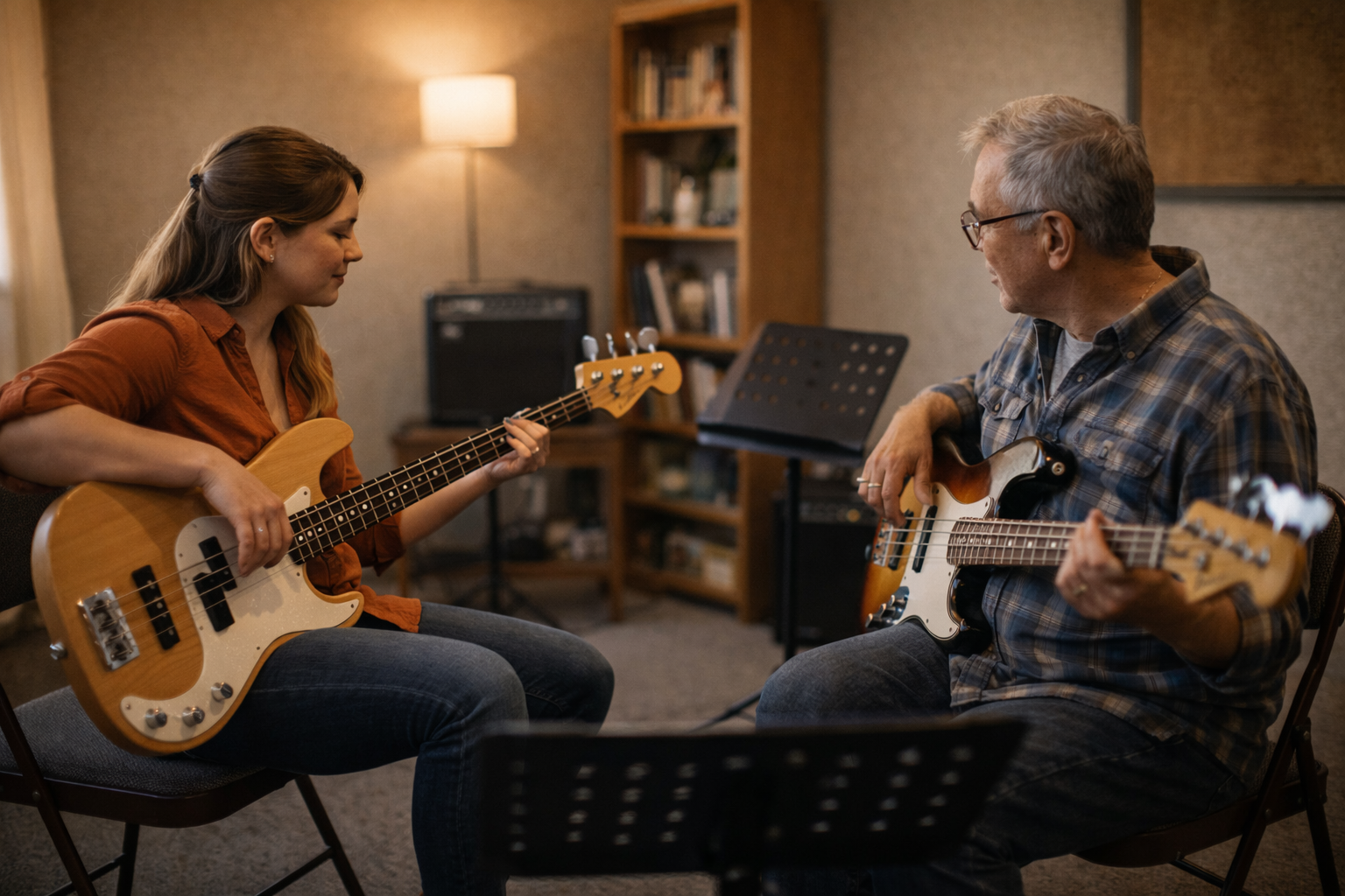 Bass guitar lesson in progress at TTSM studio