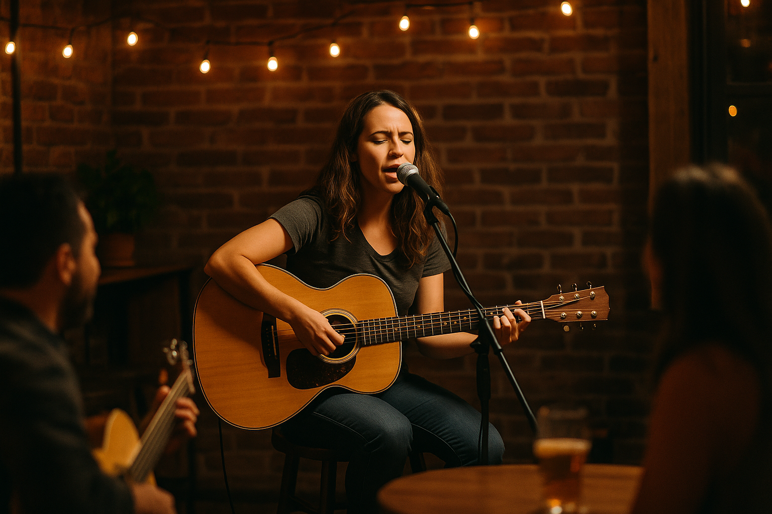 Adult performing at open mic night