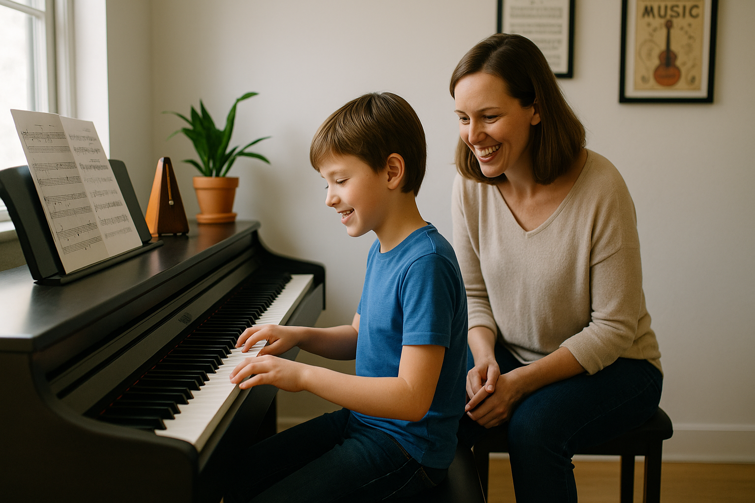 Student taking a private piano lesson with teacher